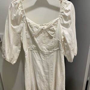 J.O.A. Cream Long Sleeve Dress with Bow Detail